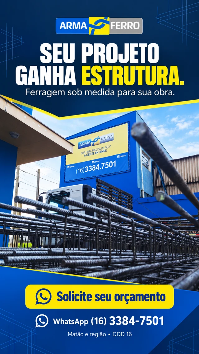 Campanha Armaferro com fachada e ferragens em azul e amarelo.
