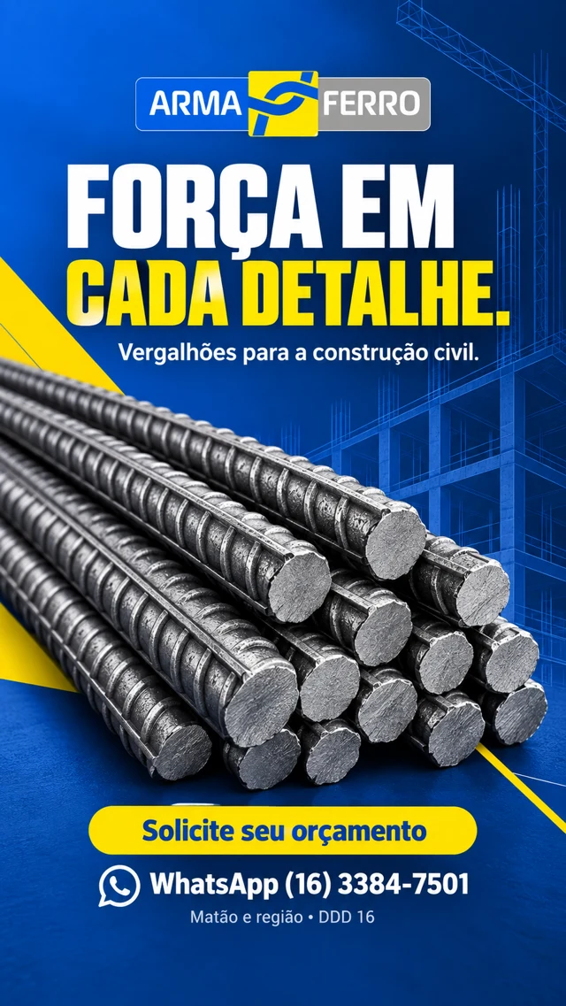 Peça Armaferro com feixes de vergalhões em destaque.